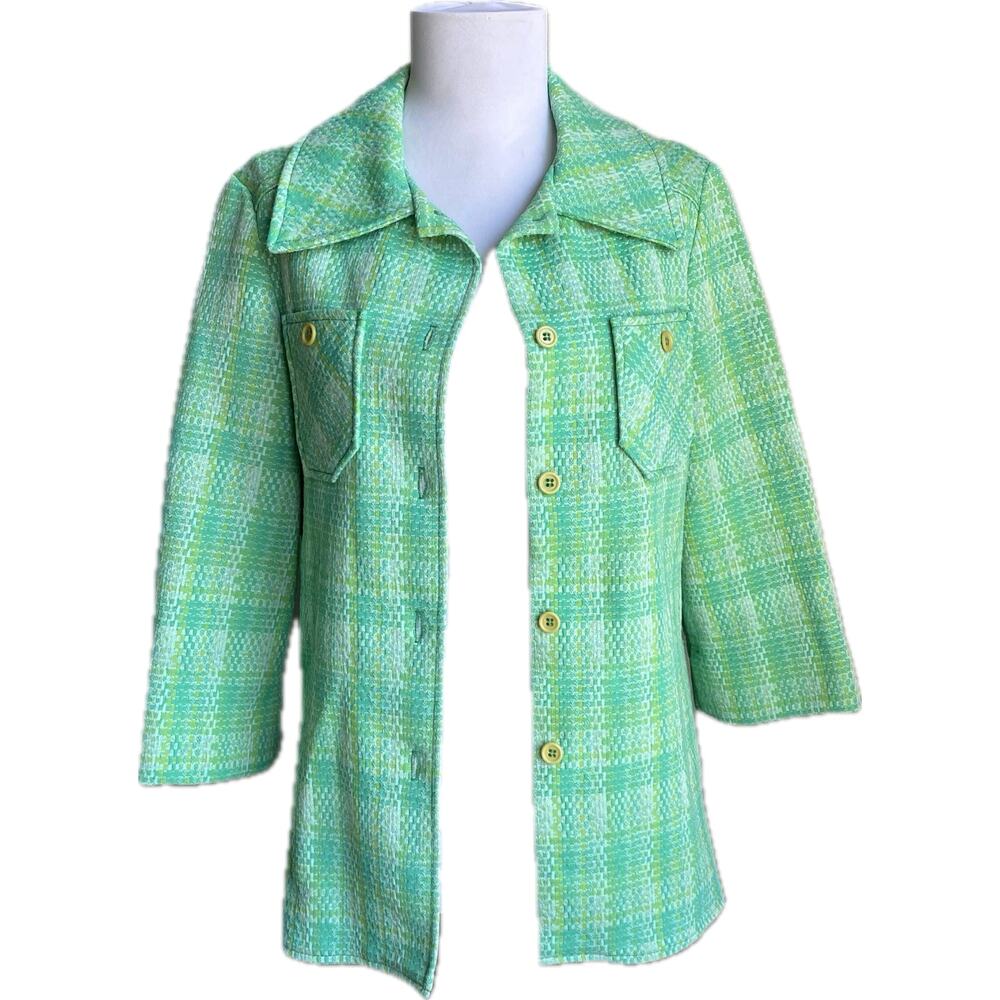 VTG 70s JACK WINTER Plaid Tweed Button Down Shirt Jacket Shacket Womens S / M‎ - Picture 2 of 10